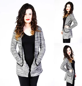LADIES NEW LONG SLEEVE BOYFRIEND CARDIGAN WITH POCKETS GREY CONTRAST SIZE 8-24 - Picture 1 of 6