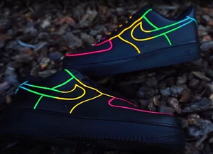 Nike Air Force 1 Black Neon Outline Custom Schuhe Blau Grün Gelb Herren Damen - Bild 1 von 24