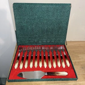 Coffret Fourchettes À Dessert Et Pelle À Tarte Inox Manches Plastique Vintage - Imagen 1 de 11