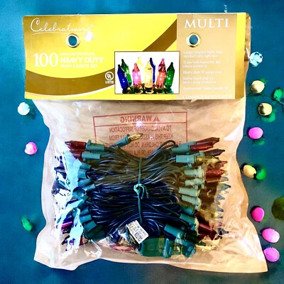 Celebrations 100 HEAVY DUTY Christmas Mini Lights Set MULTI-COLOR 33 ft New - Image 1 of 4