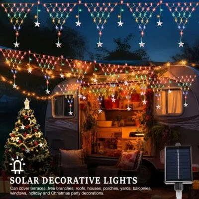 Solar Christmas Net Lights LED Fairy Curtain Lights Garden Wedding Party Decor - Image 1 of 4