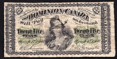 Dominion of Canada 1870 25 Cent Shinplaster Plain Dickinson-Harington Nice Note - Image 1 of 2