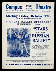 1950's GALINA ULANOVA Vintage BOLSHOI KIROV RUSSIAN BALLET Poster MINNEAPOLIS MN - Picture 1 of 1