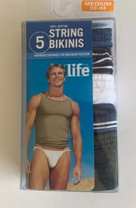 JOCKEY LIFE Mens Medium STRING BIKINI Tanga Briefs 5 PACK Made in USA rare NEW - Picture 1 of 4