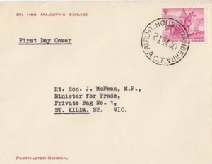 Stamp 1960 Northern Territory 5d Postmaster General cachet FDC to J McEwan M.P - Picture 1 of 2