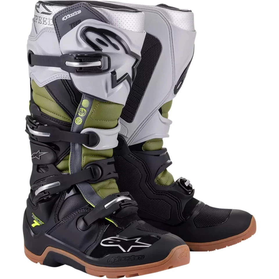 Bota de enduro Alpinestars Tech 7 negra plateada verde militar Foto 1 de 1