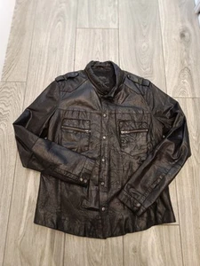 Allsaints Spitalfields Densig Bomber Black Leather Jacket Shirt Mens Size XL - Picture 1 of 15