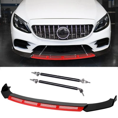 Kits divisores de labios de parachoques delantero negro y rojo brillante + barra de varillas para Mercedes Benz Foto 1 de 4
