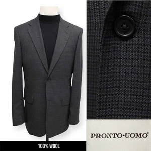 PRONTO UOMO mens gray patterned 100% WOOL sport coat suit jacket blazer 38 L - Picture 1 of 6