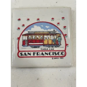 San Francisco Cable Car Magnet Ceramic Square Souvenir 1989 - Picture 1 of 2
