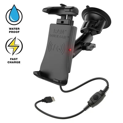 RAM Quick-Grip 15W Waterproof Wireless Charging Suction Cup Mount (Medium Arm) - Image 1 of 4