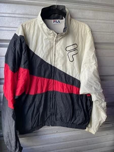 Vintage 80's FILA Windbreaker Nylon Full Zip Jacket Red Black Colorblock Sz 2XL - Picture 1 of 22
