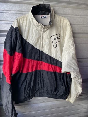 Vintage 80's FILA Windbreaker Nylon Full Zip Jacket Red Black Colorblock Sz 2XL - Image 1 of 4
