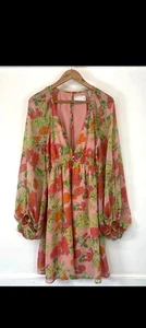 Asos Maternity Size 10 Chiffon Dress Ballloon Sleeves BNWT Floral Pink Green - Picture 1 of 8