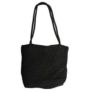 The Sak Crochet Shoulder Bag Black 12" x 10" Tote Boho Snap Travel Vacay - Picture 1 of 10