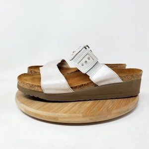 Naot Sandals Women 37 White Iridescent Metallic Leather Slide Slip On Wedge Shoe - Picture 1 of 12