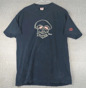 T-shirt uomo skateboaring spaccata anni 90 grande teschio blu skate tee vintage Y2K - Foto 1 di 8