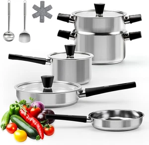 Stainless Steel Cookware Set, 14-Piece Pots and Pans Set, Kitchen Cookware Se... - Picture 1 of 14