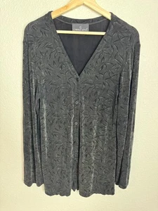 Carole Little Women's black leaf Button down top stretch size large Mature - Picture 1 of 13