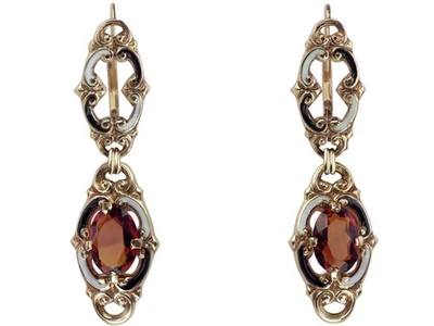 Art Déco 585 Gelb Gold 2,0 ct Madeira Citrin Emaille Damen Ohrringe um 1930! - Bild 1 von 4