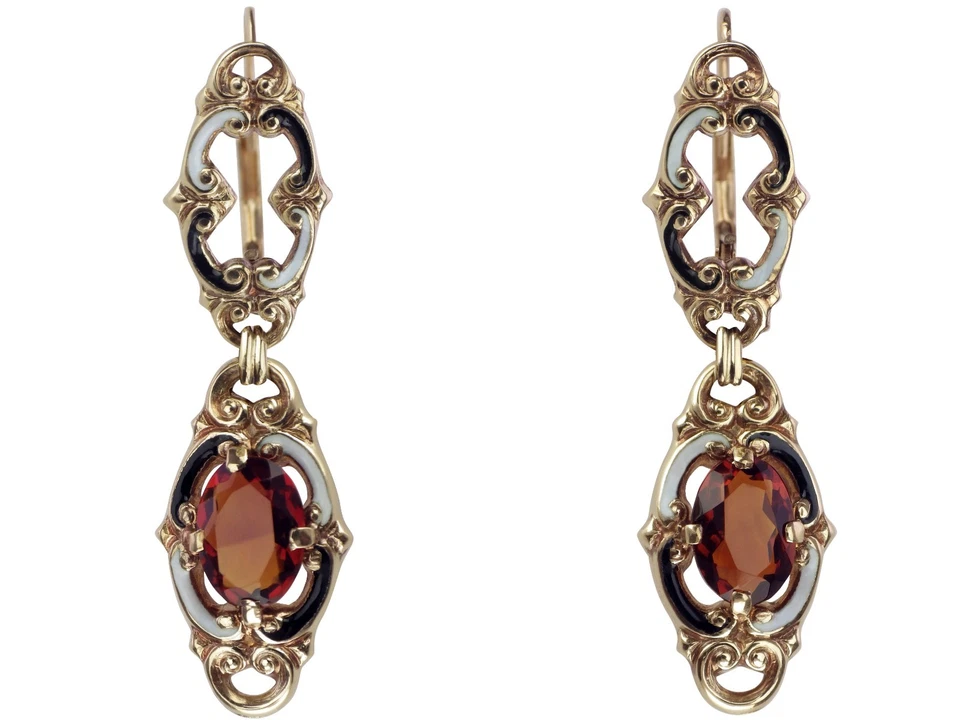 Art Déco 585 Gelb Gold 2,0 ct Madeira Citrin Emaille Damen Ohrringe um 1930! - Bild 1 von 4