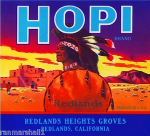 Redlands San Bernadino Hopi #2 Orange Citrus Fruit Crate Label Kunstdruck - Bild 1 von 1