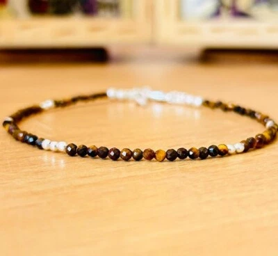 A++ Zierliche Tigerauge facettierte runde Edelstein Perlen Energie Damen Armb... - Bild 1 von 4