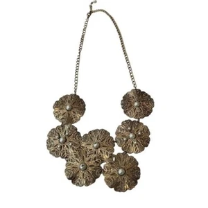 Flower Gold Pearl Statement Necklace - Picture 1 of 2