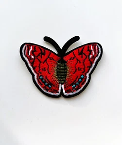 Red Butterfly Iron-on Patch, Wildlife Applique, Clothes Patch, Motif - Picture 1 of 3