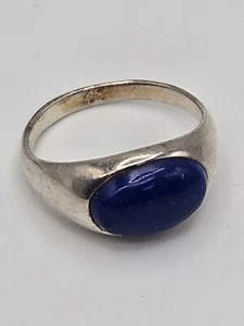 Vintage Sterling Silver Blue Lapis Lazuli Cabochon Ring Size 8 - Picture 1 of 9