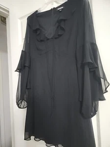 Express Damengröße 8 schwarz durchsichtig Langarm Rüschenkleid vorne zum Binden - Bild 1 von 6