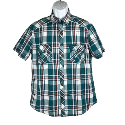 Camisa Helix Abotonada Hombre Grande Verde Blanco A Cuadros Manga Corta Calce Atlético Foto 1 de 4