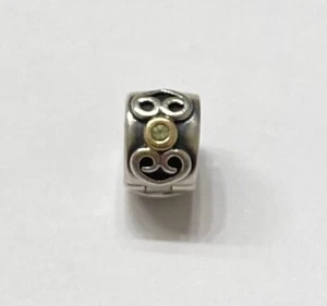 Pandora Two Toned Clip 14k & S925 ALE Sterling Silver & Peridot clip #790382PE - Picture 1 of 6