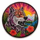 Wolf In Wildflowers Embroidered Applique Patch -Animal Badge Nature Iron-On