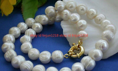 Real 10-11MM White Natural Freshwater Cultured Pearl Necklace 14-50 in - Image 1 of 4