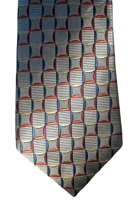 Carlo Palazzi Studio 100% Silk Necktie Neck Tie 58" Silver Blue Geometric 137 - Imagem 1 de 4