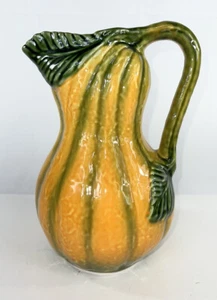 Olfaire glasierte Keramik Keramik Gourd Kürbisform Krug orange grün 10" hoch - Bild 1 von 11