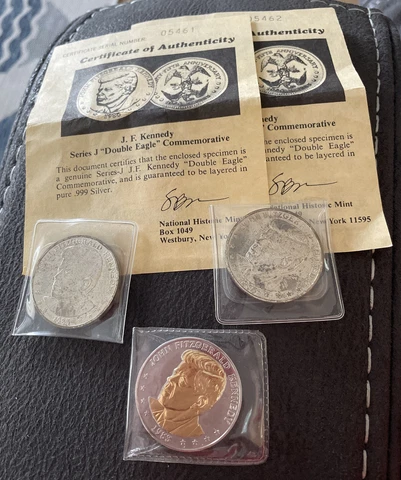 LOT 3 Coins Gold and Silver JFK Commemorative Double Eagle Presidential COA Cover