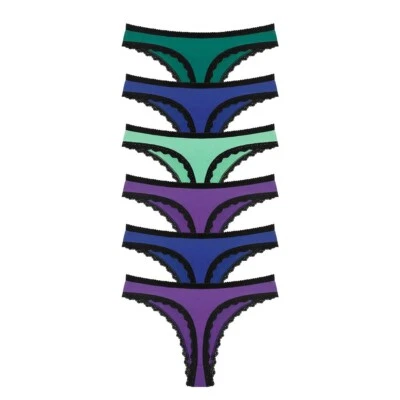 6er Pack Damen Tanga Slips Baumwolle Sexy Spitze G-String Unterwäsche Panty - Bild 1 von 4