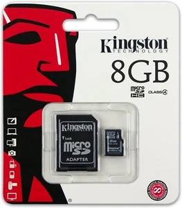 Carte mémoire Kingston 8 Go MicroSDHC Classe 4 avec adaptateur SDC4/8 Go - Photo 1 sur 3