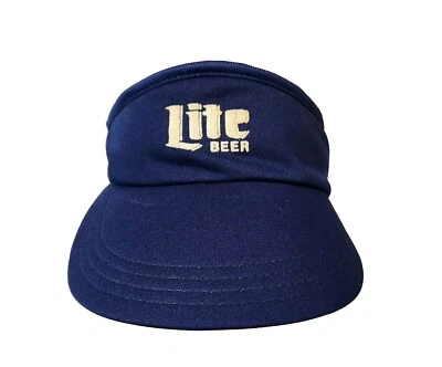 Vintage 80's Miller Lite Beer Visor Hat Cap Strap Back Blue White Adjustable - Изображение 1 из 4