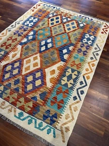 Bunter Tribal Veg Dye Handgefertigter Kelim Vorleger 4,1x5,6 - Bild 1 von 7