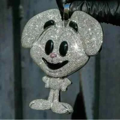 Colgante de dibujos animados de moissanita real de 2,00 quilates de corte redondo para hombre enchapado en oro blanco de 14 quilates Foto 1 de 4