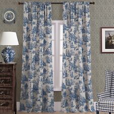 Blue Toile Window Curtains Drapes for Living Room 84 Inch Length 2 Panels Set Lo