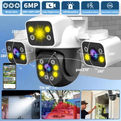 Outdoor Wireless Security IP Camera 6MP HD Three Lens Auto Tracking PTZ Camera - Image 1 of 4