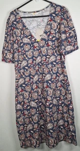 Boden Floral Paisley Print Blue V-Neck Jersey Mini / Knee Summer Dress, UK 10 R - Picture 1 of 7