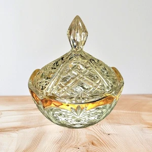 Vintage Nachtmann Golden Crystal Germany 24% LED Kristall Bonboniere mit Deckel - Bild 1 von 15