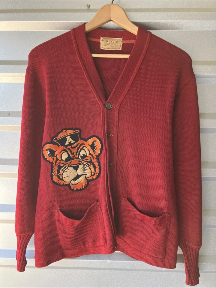Vintage 40s 50s Auburn University Cardigan Letterman Wool Revere Medium 21x26 - Image 1 of 4