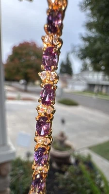 复古紫水晶和钻石网球手链镀金纯银 925 — 第 1/4 张图片