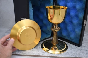 Chalice and Dish Paten Set, Gold Plated, with Case + (CU2216) Chalice Co. + - Picture 1 of 24